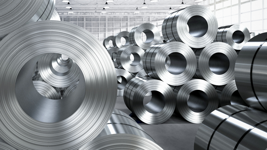 3d rendering roll of steel sheet in factory